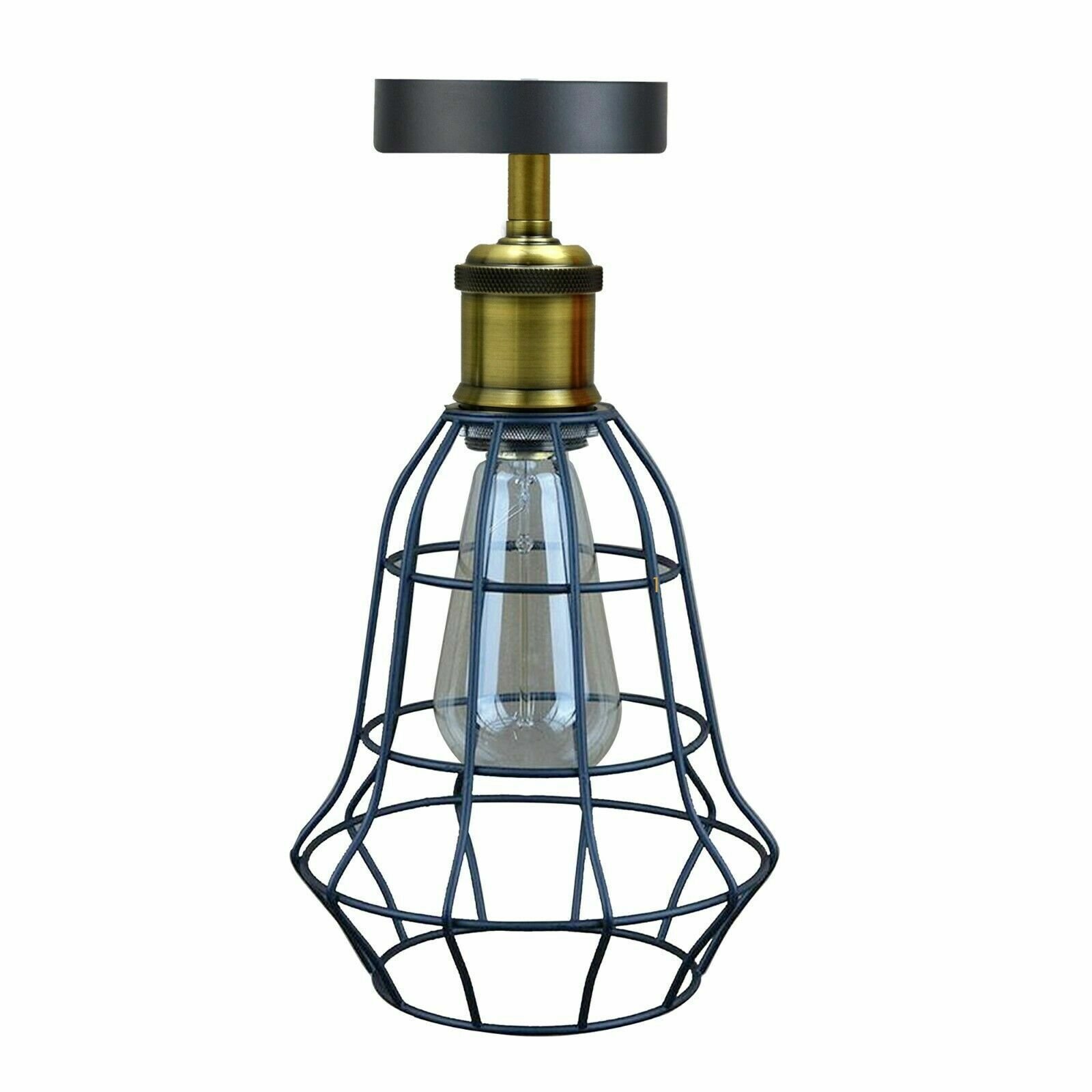 Vintage Black Wire Cage Ceiling Lamps Flush Mount Industrial Metal Pendant Light - Picture 19 of 27