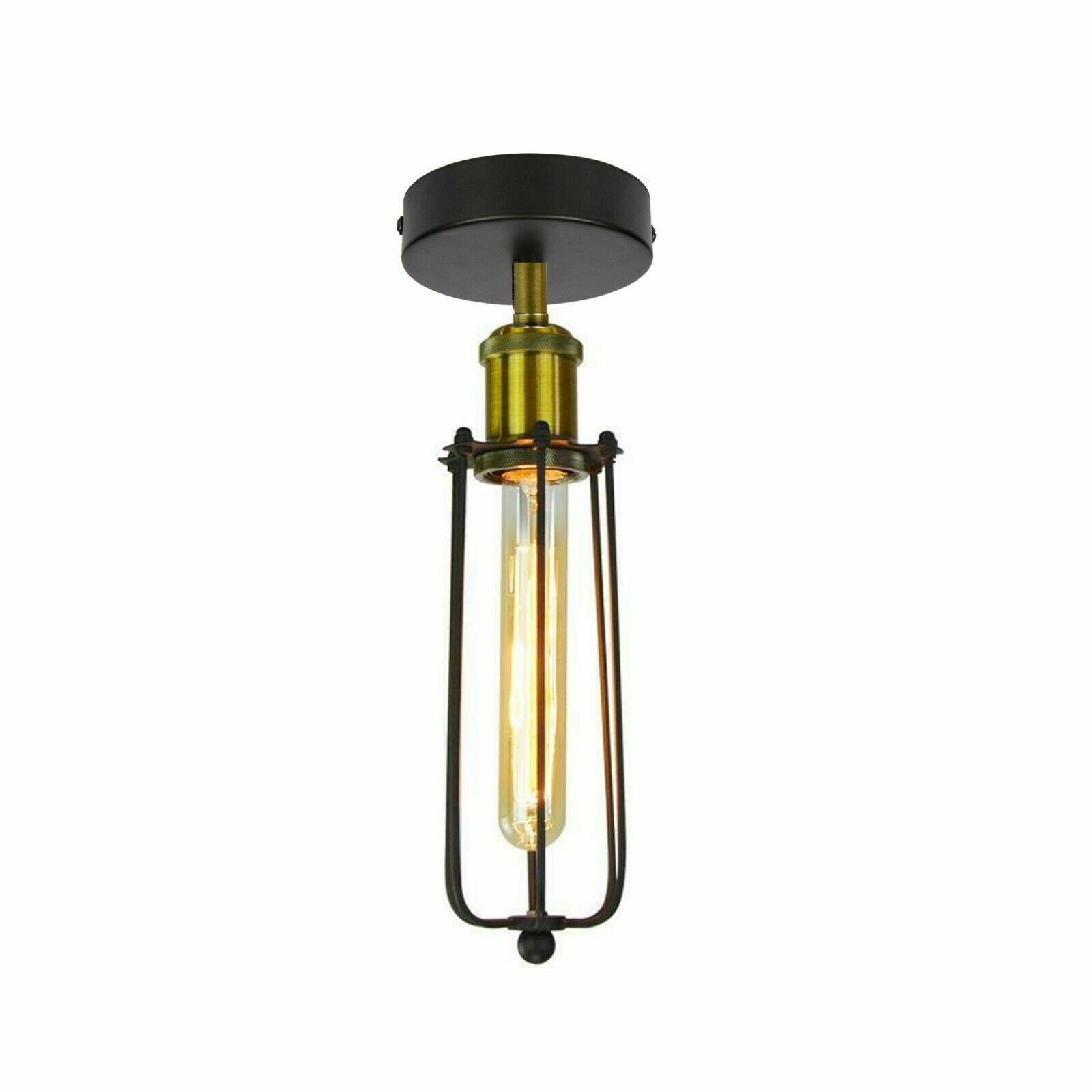 Vintage Black Wire Cage Ceiling Lamps Flush Mount Industrial Metal Pendant Light - Picture 22 of 27