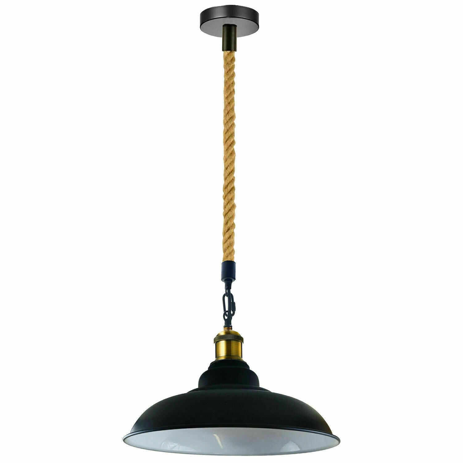 Vintage Industrial Ceiling Pendant Light Retro Style Metal Shade Black Hemp Lamp - Picture 23 of 27