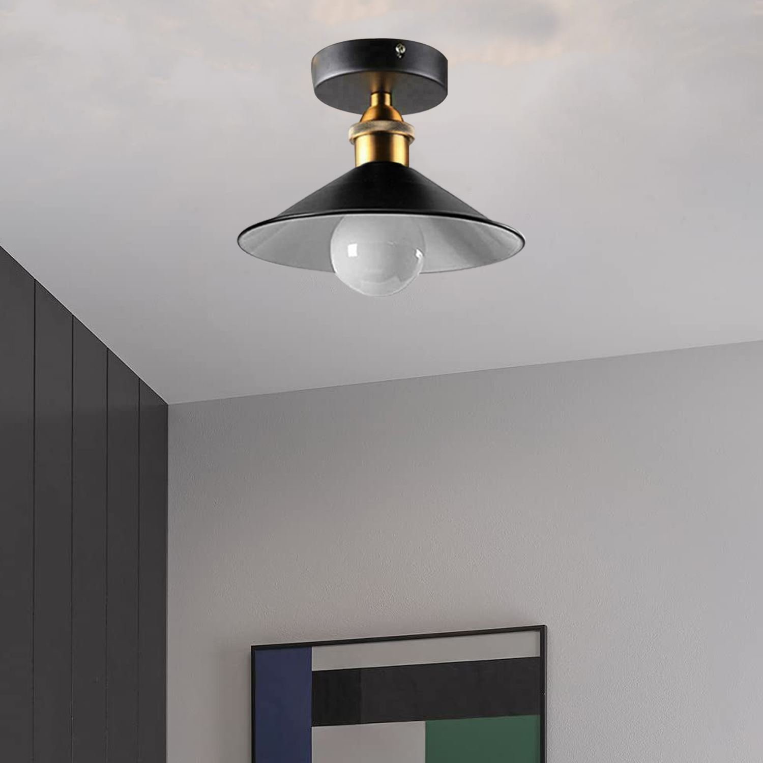 Lámparas empotradas de metal vintage E27 accesorios de luz de techo negro interior blanco - Imagen 9 de 17