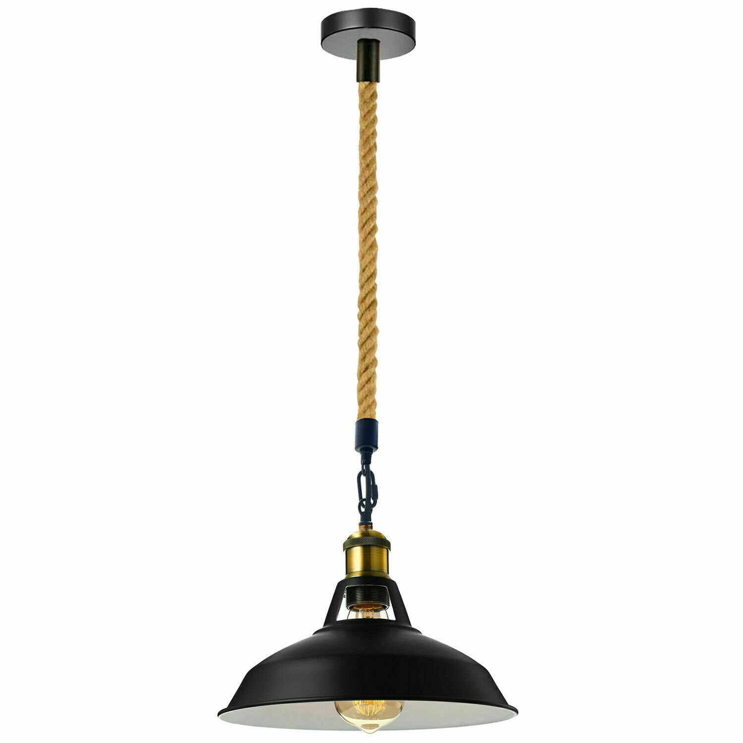 Vintage Industrial Ceiling Pendant Light Retro Style Metal Shade Black Hemp Lamp - Picture 24 of 27