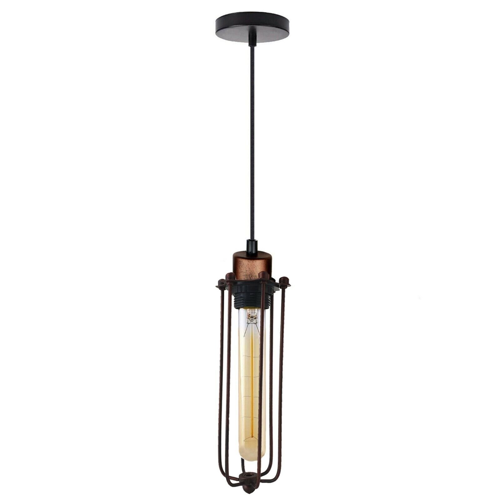 Vintage Industrial Style Pendant Light Long Tube Cage Hanging Ceiling Lamp Light - Picture 11 of 13