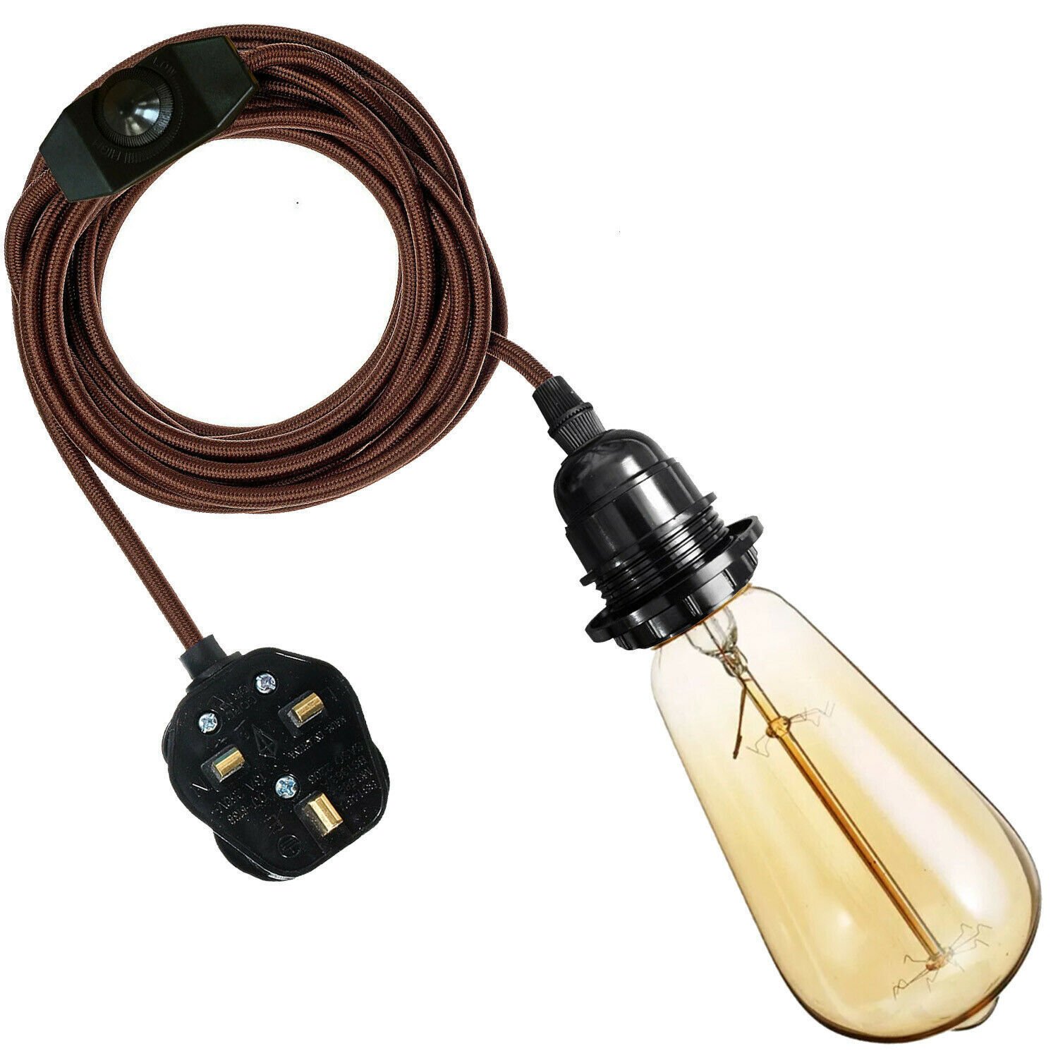 UK Plug in Pendant Lamp Fabric Flex Cable with Switch Hanging Light Set E27 Fit - Picture 13 of 33