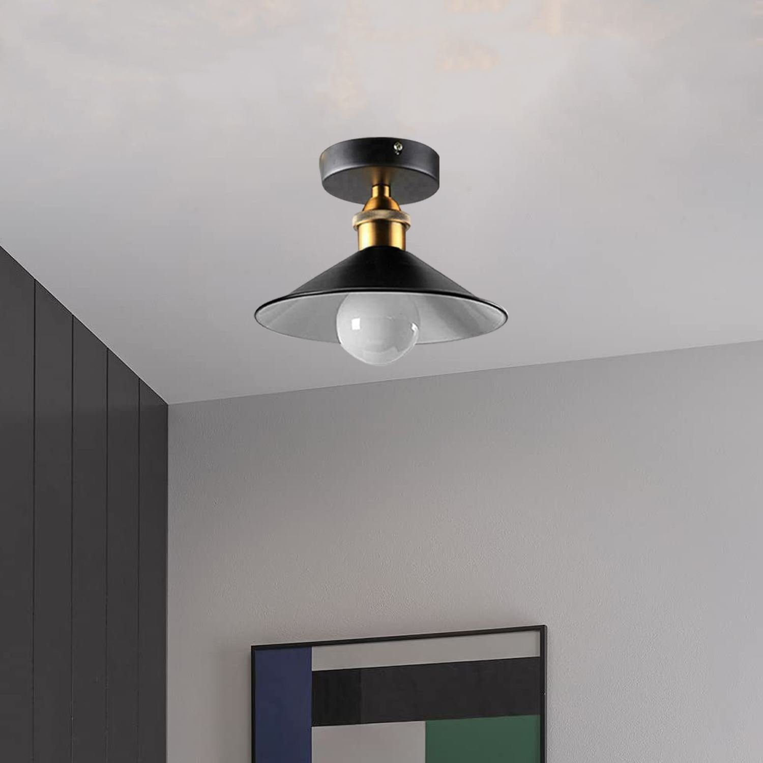 Lámparas empotradas de metal vintage E27 accesorios de luz de techo negro interior blanco - Imagen 11 de 17