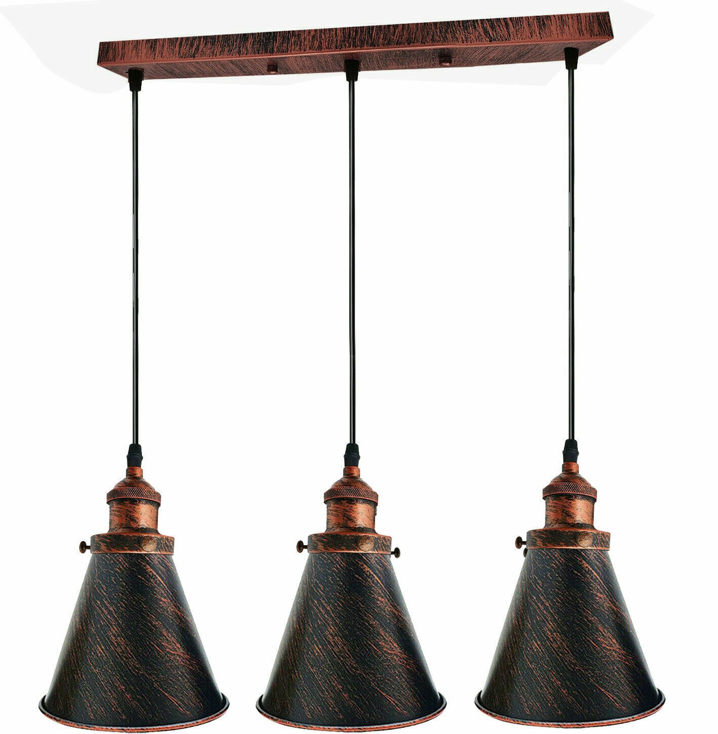 Lámpara colgante de metal claro de 3 cabezales techo industrial retro loft colgante vintage - Imagen 16 de 16