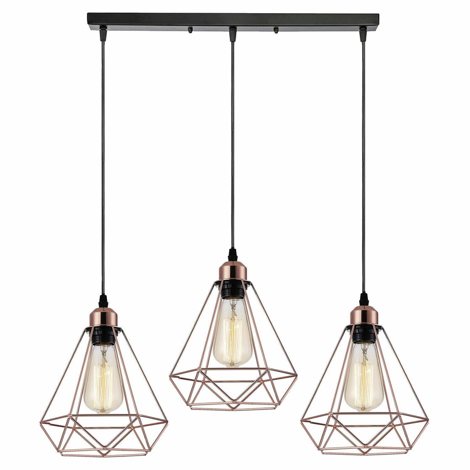 Lámpara colgante de techo industrial de jaula de alambre de oro rosa luz vintage - Imagen 18 de 19