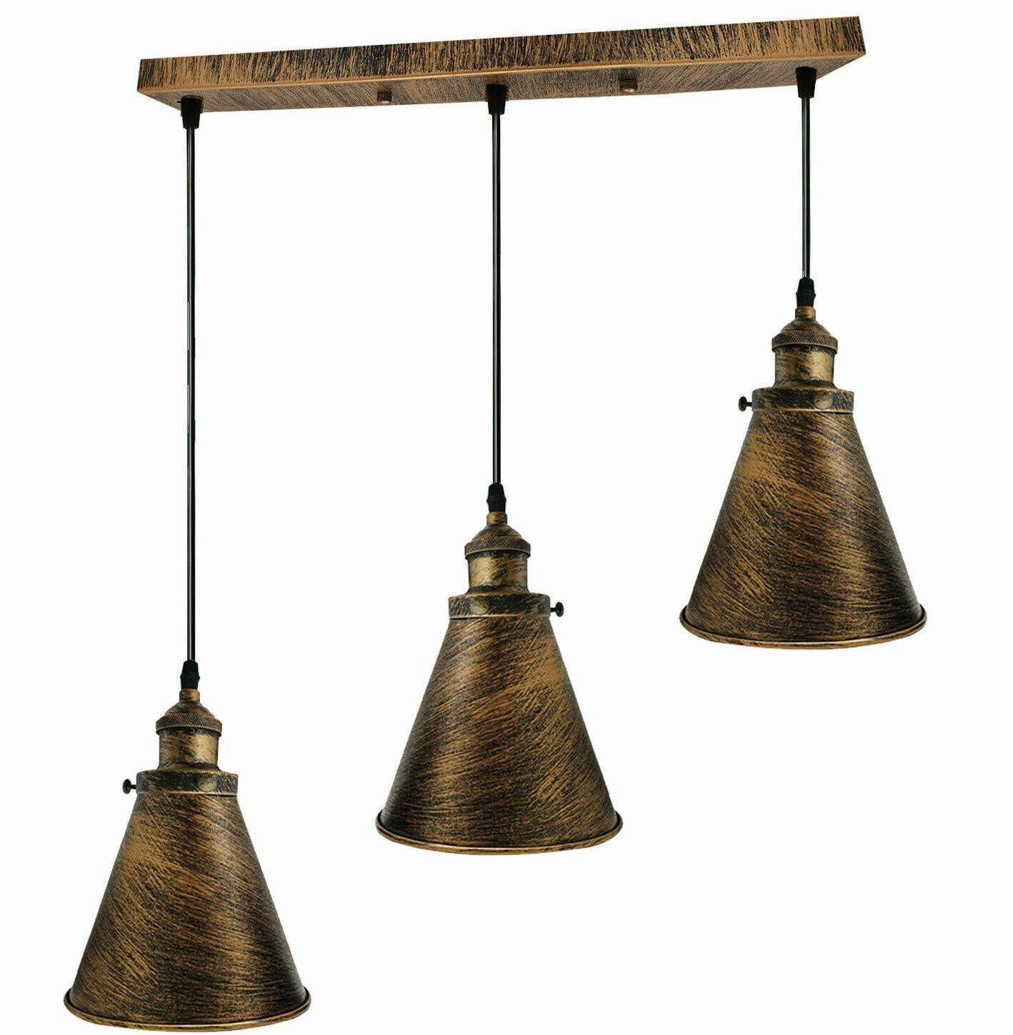 Lámpara colgante de metal claro de 3 cabezales techo industrial retro loft colgante vintage - Imagen 10 de 16