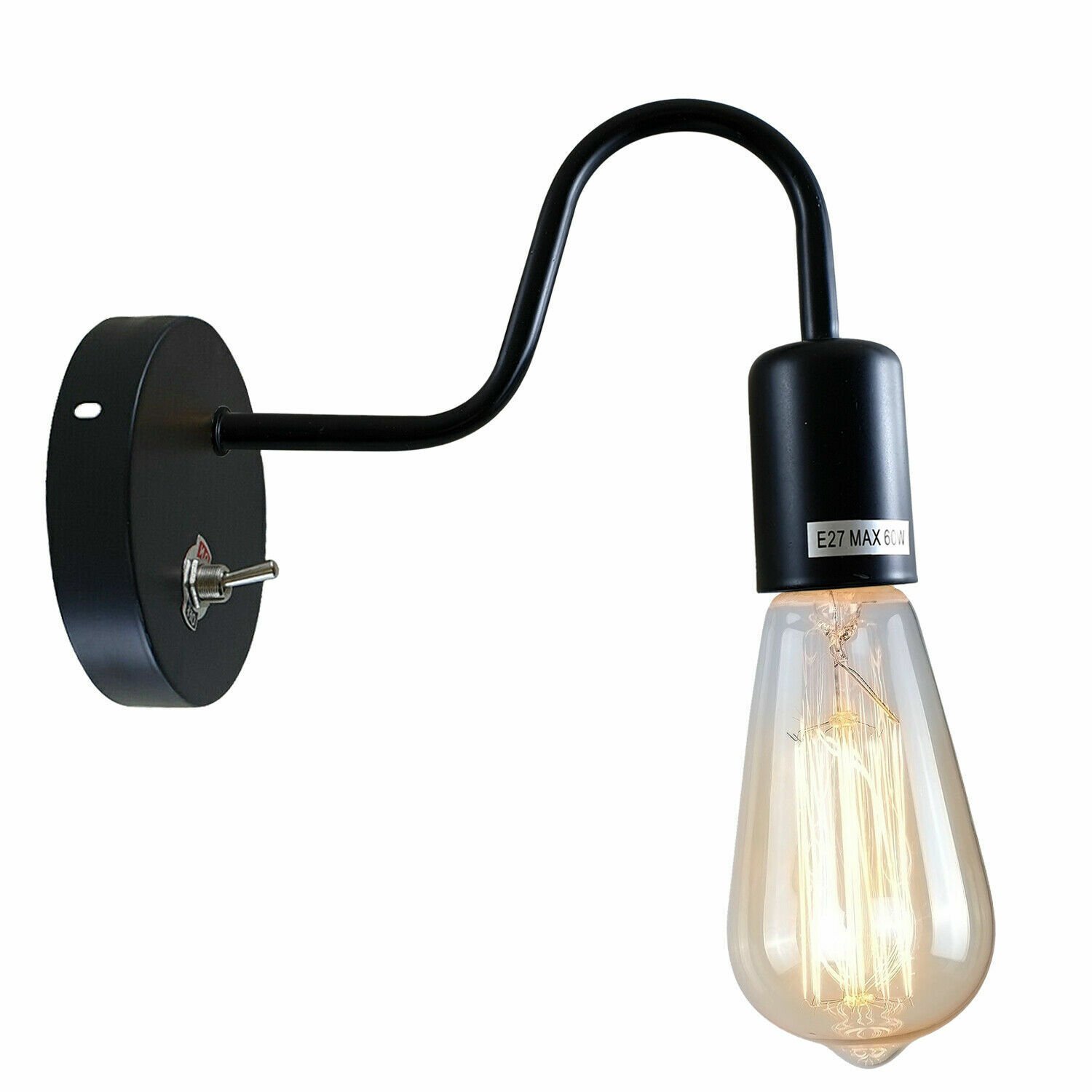 Vintage E27 Industrial Wall Sconce Lamp Holder Retro Black Wall Light Fixtures - Picture 17 of 18