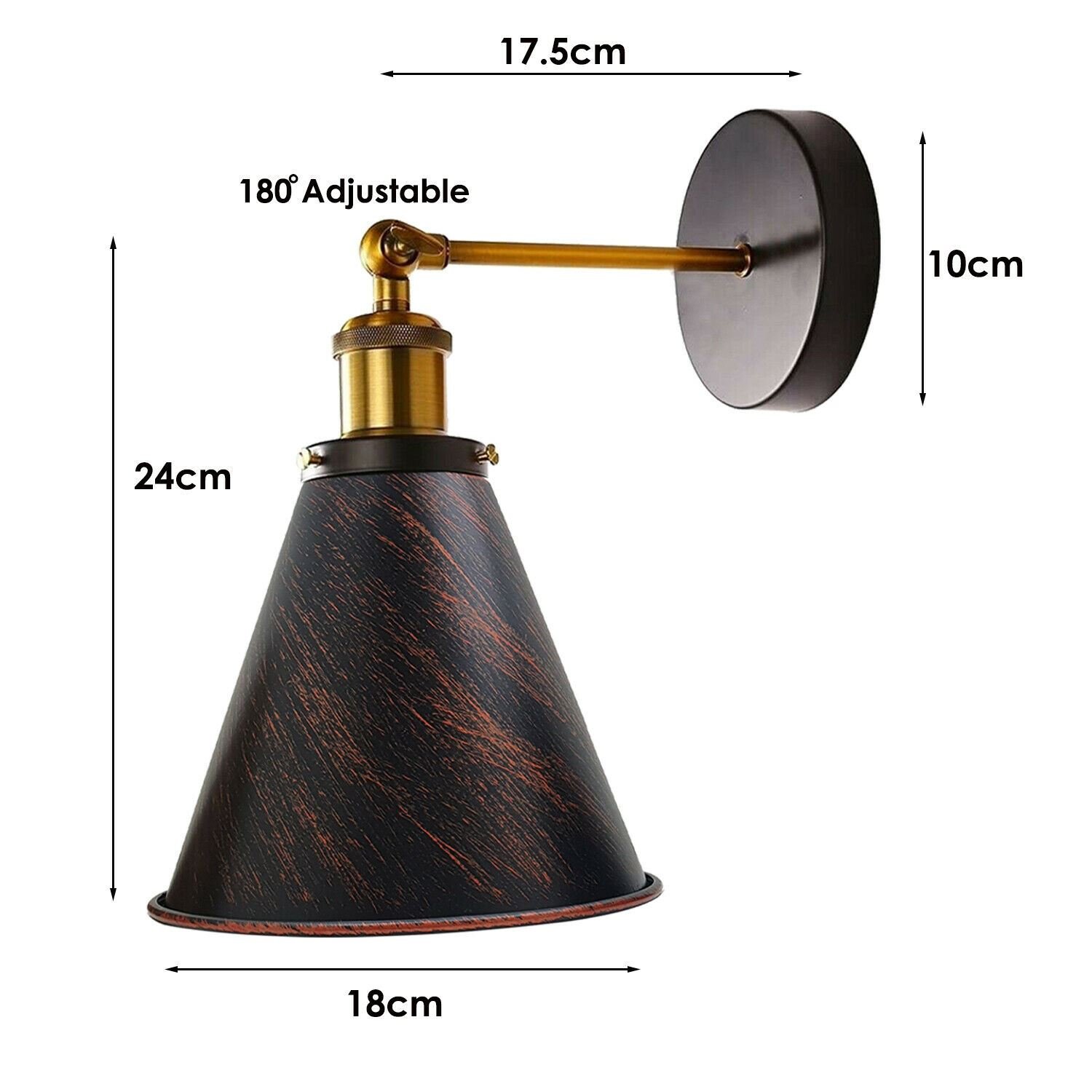 Iluminación interior con forma de cono de metal para luz de pared industrial vintage - Imagen 13 de 15