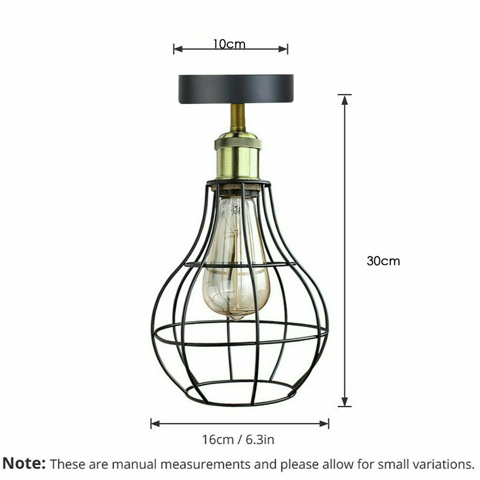 Vintage Black Wire Cage Ceiling Lamps Flush Mount Industrial Metal Pendant Light - Picture 13 of 27