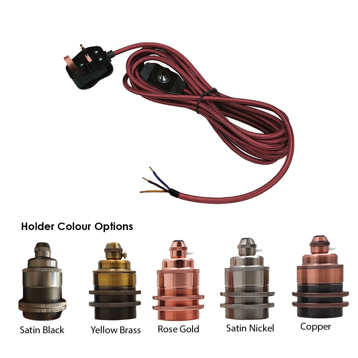 2m/4.5m Fabric Flex Cable Plug In Pendant Lamp Light Set with E27 Holder dimmer - Picture 9 of 14