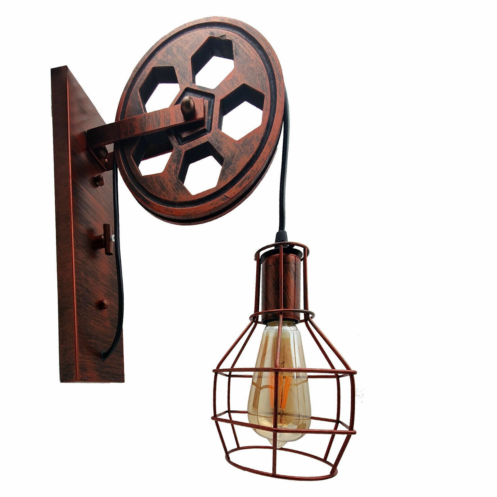 Wall Lamp Retro Wheel Light Rustic Vintage Pipe Industrial Steampunk  Lighting eBay
