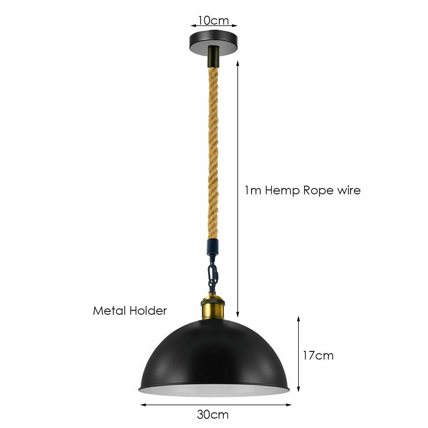 Vintage Industrial Ceiling Pendant Light Retro Style Metal Shade Black Hemp Lamp - Picture 16 of 27