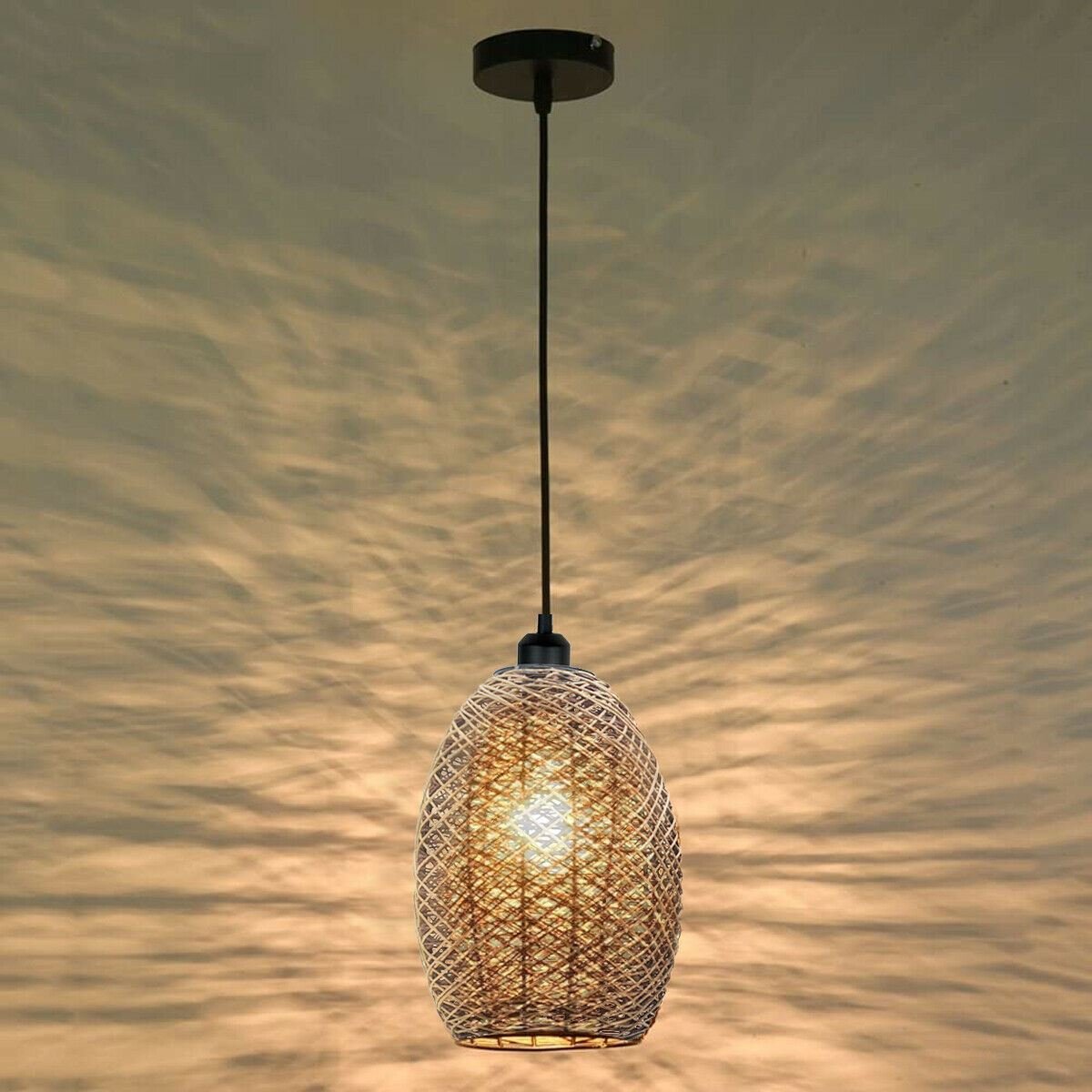 Rattan Wicker Ceiling Pendant Light Shade Hanging Light Antique d?cor Lampshade - Picture 17 of 18