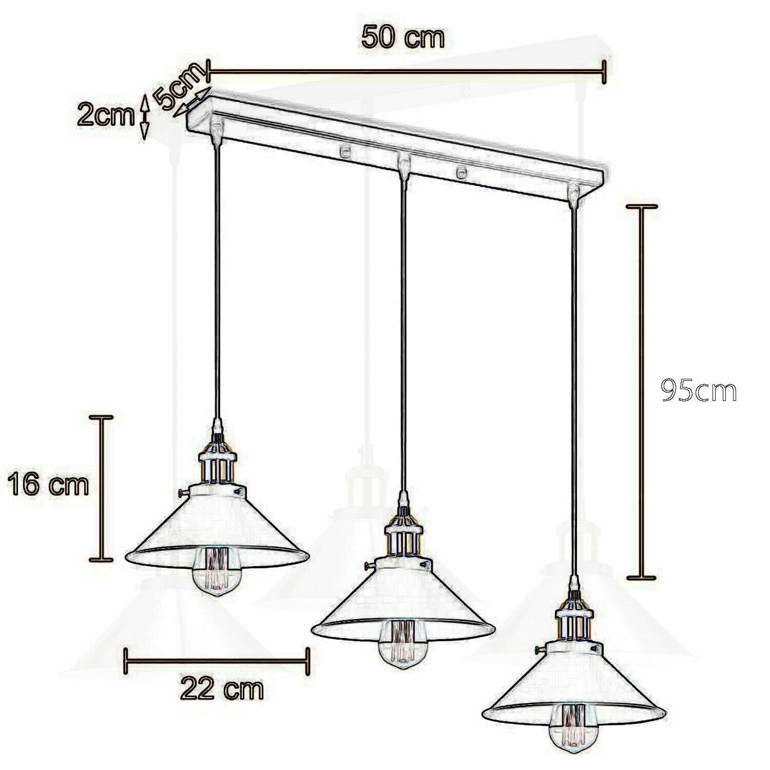 Pendelleuchte Retro Loft Style 3 Köpfe Lampenschirm Vintage Industrie Deckenlampe - Bild 11 von 31