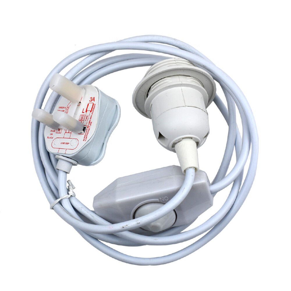 E27 Plug-In Pendant Light Fixture Lamp Bulb Socket Cord with Dimmer Switch UK