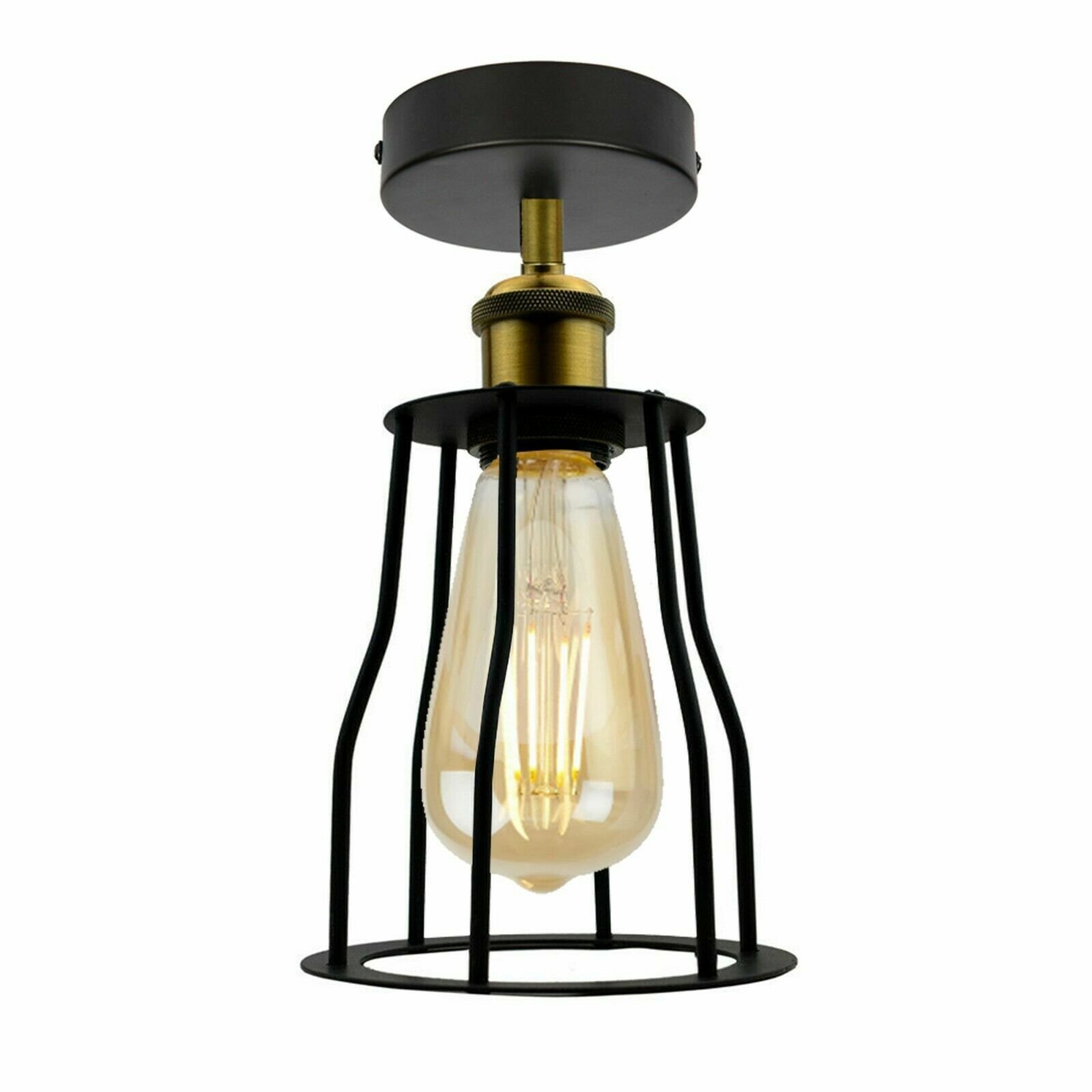 Vintage Black Wire Cage Ceiling Lamps Flush Mount Industrial Metal Pendant Light - Picture 24 of 27