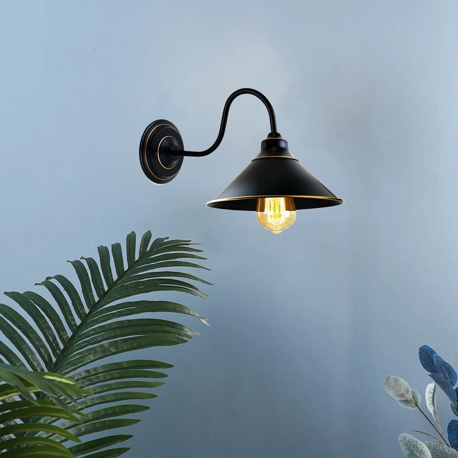 Vintage Industrie Wandlampe schwarz Kegelschirm Innen Wandleuchte Wandleuchte - Bild 17 von 19