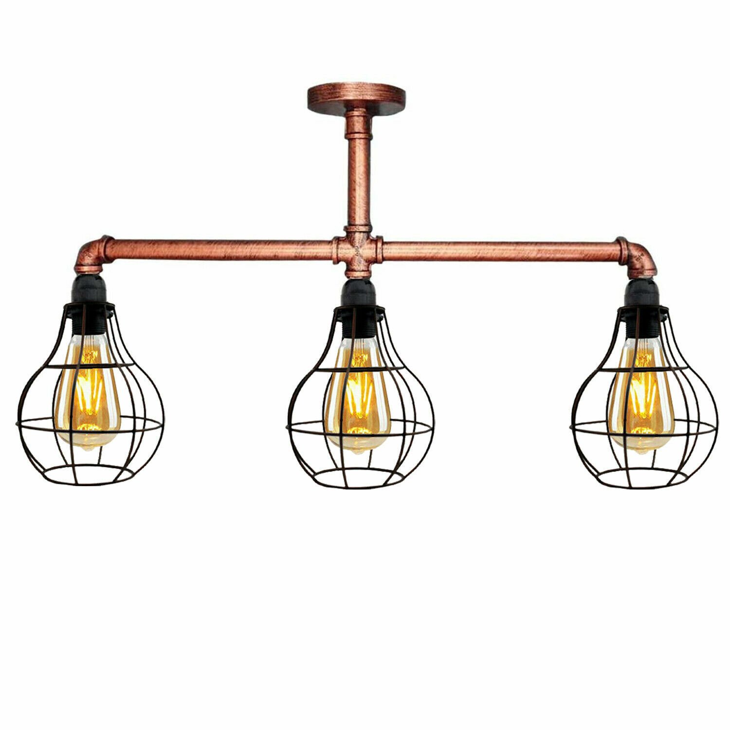 3 Kopf Käfig Lampenschirm Vintage Industrie Stil Metall Decken Pendel Rohr Leuchte - Bild 6 von 6