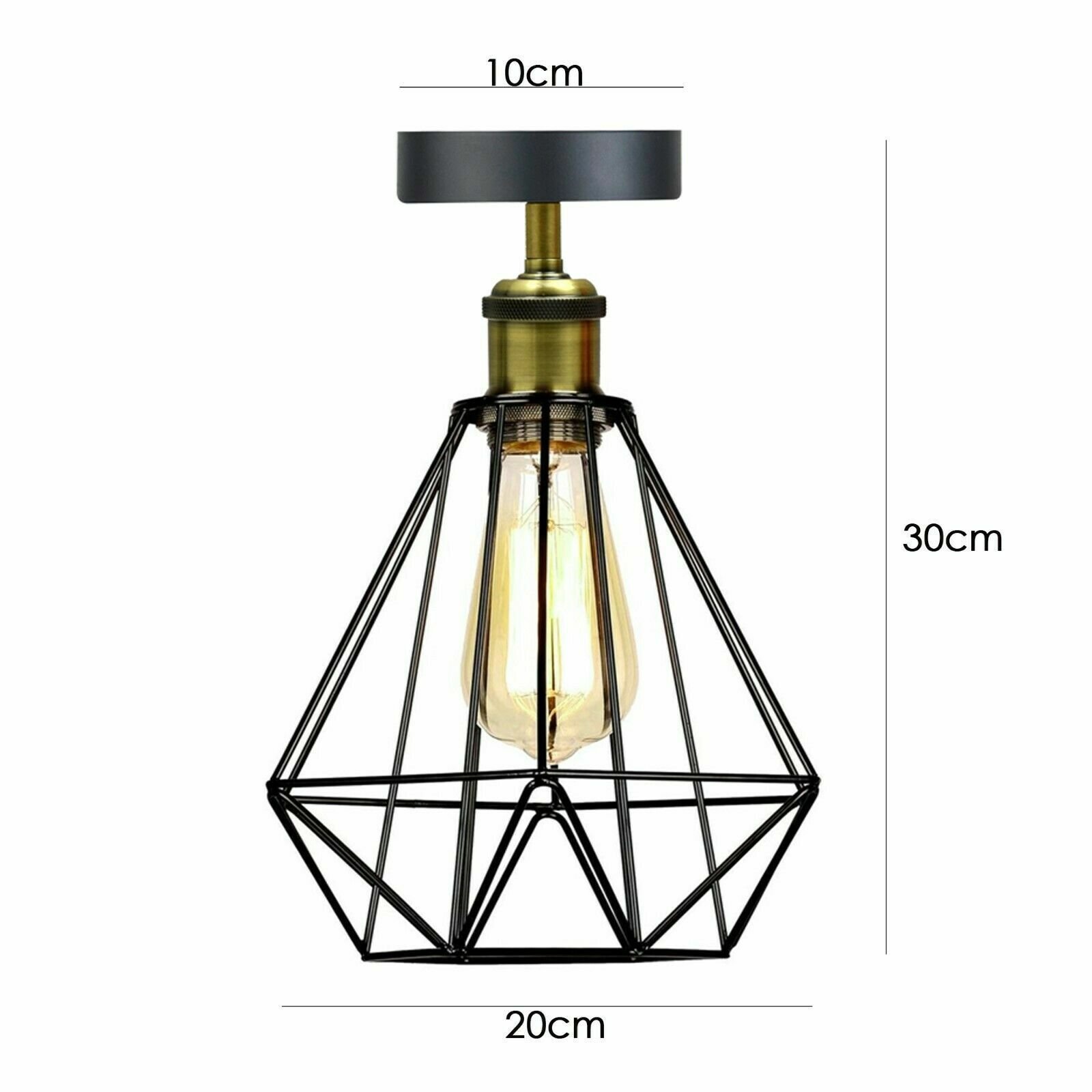 Vintage Black Wire Cage Ceiling Lamps Flush Mount Industrial Metal Pendant Light - Picture 15 of 27