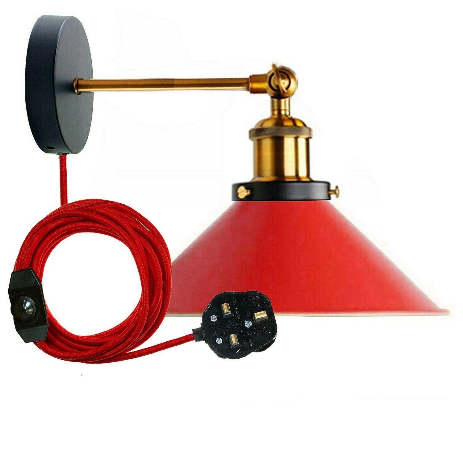 Vintage Industrial Wall Light Metal Lampshade Plug In Wall Lamp Dimmer Switch UK
