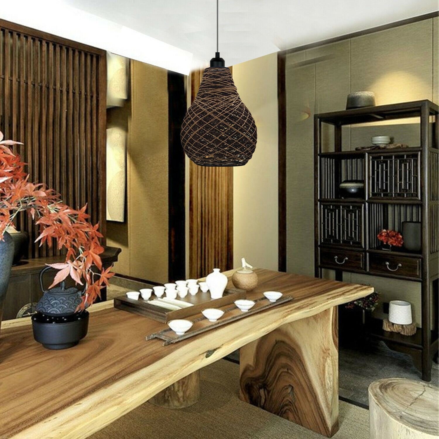 Rattan Wicker Ceiling Pendant Light Shade Hanging Light Antique d?cor Lampshade - Picture 13 of 18