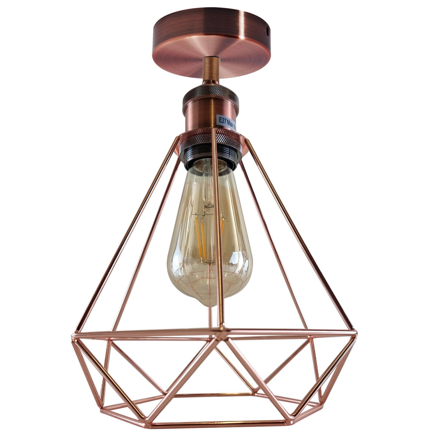 Lámpara colgante de techo industrial de jaula de alambre de oro rosa luz vintage - Imagen 10 de 19