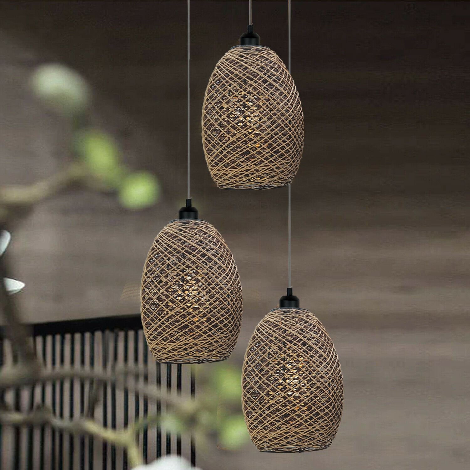 Rattan Wicker Ceiling Pendant Light Shade Hanging Light Antique d?cor Lampshade - Picture 18 of 18
