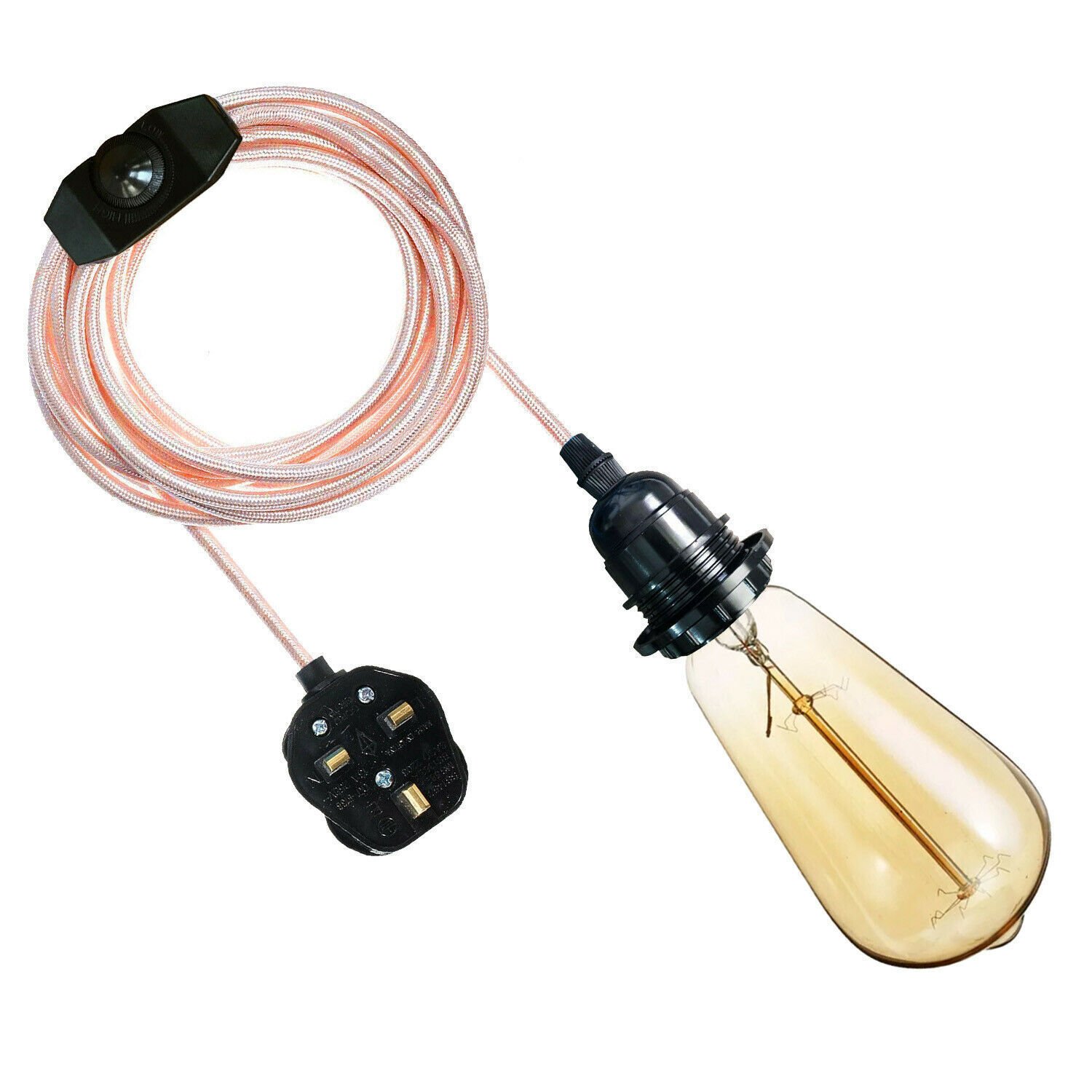 UK Plug in Pendant Lamp Fabric Flex Cable with Switch Hanging Light Set E27 Fit - Picture 25 of 33