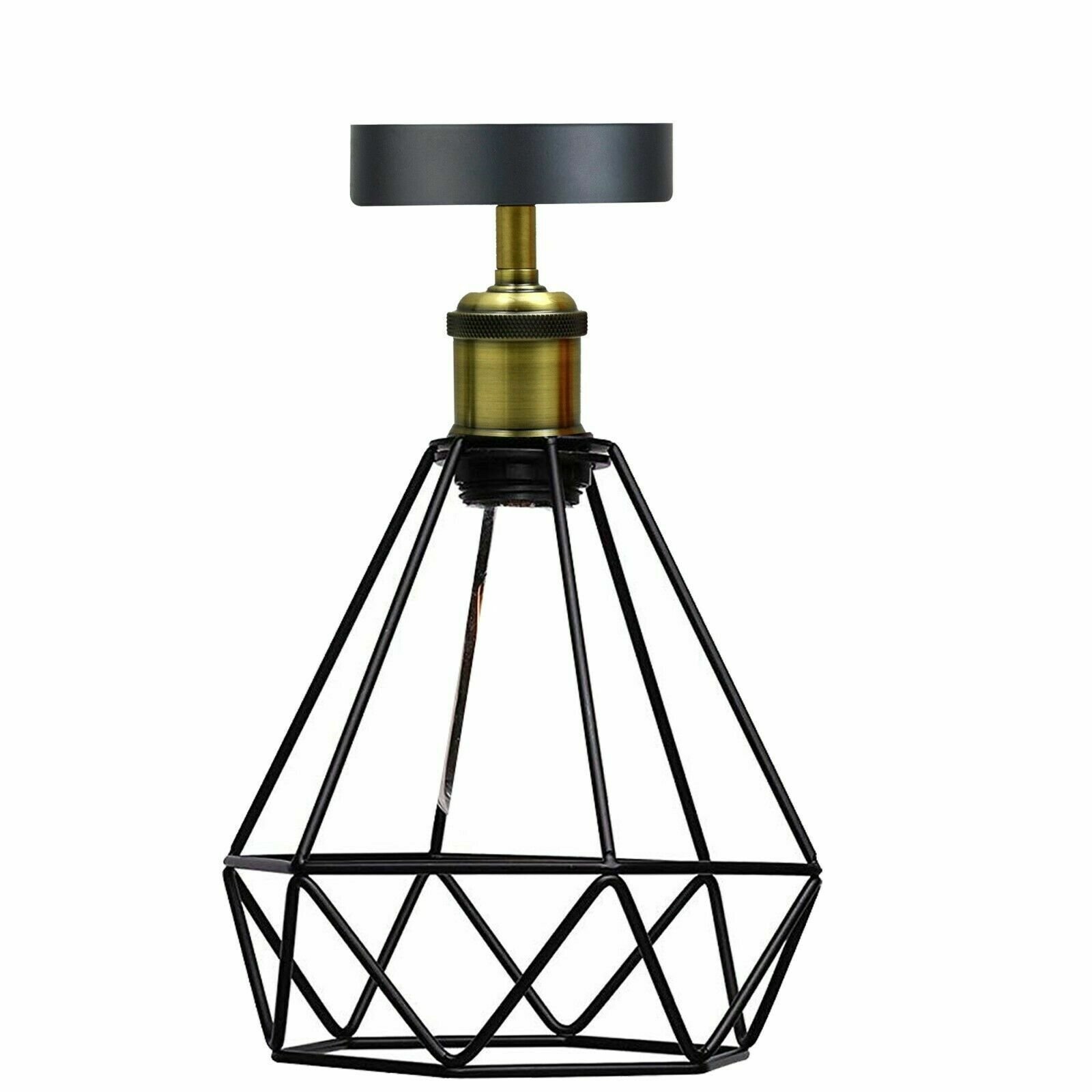 Vintage Black Wire Cage Ceiling Lamps Flush Mount Industrial Metal Pendant Light - Picture 14 of 27