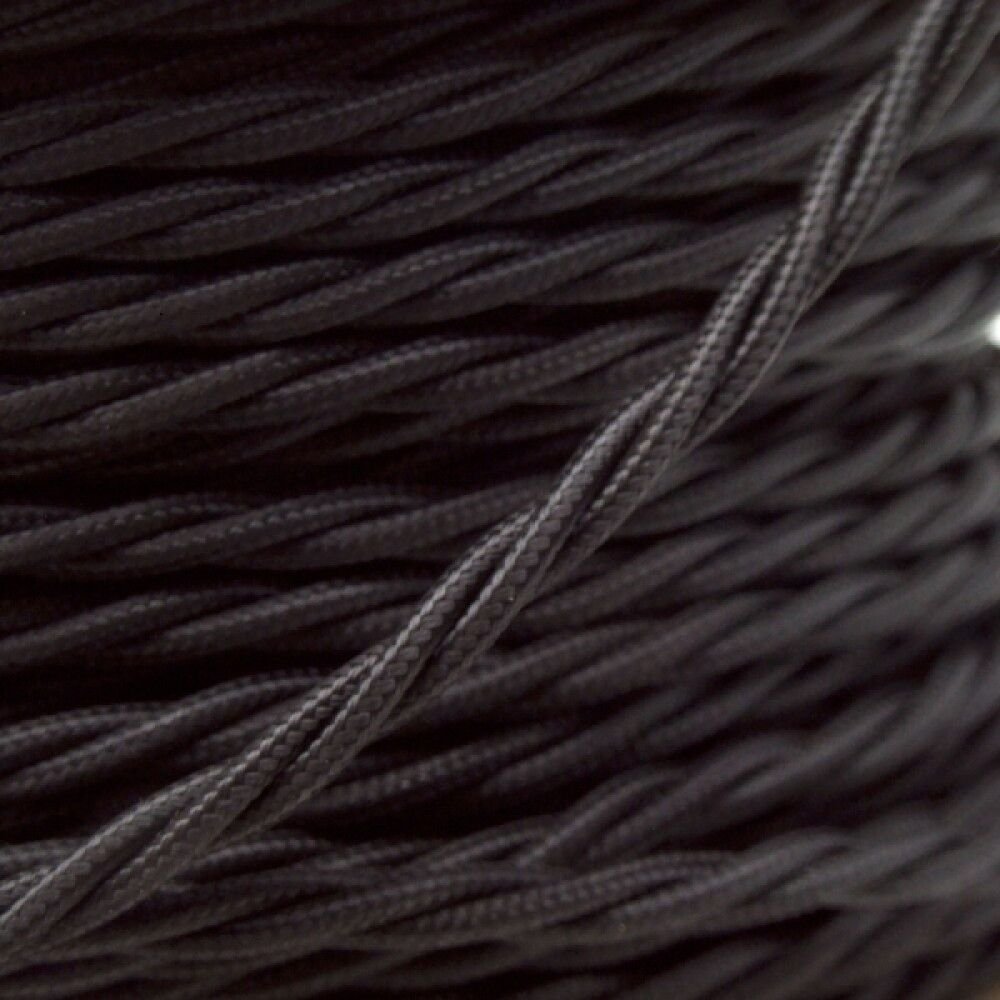 Schwarz geflochtenes Kabel Vintage verdreht/rund Stoff Flex 2/3 Kern elektrischer Draht - Bild 14 von 15