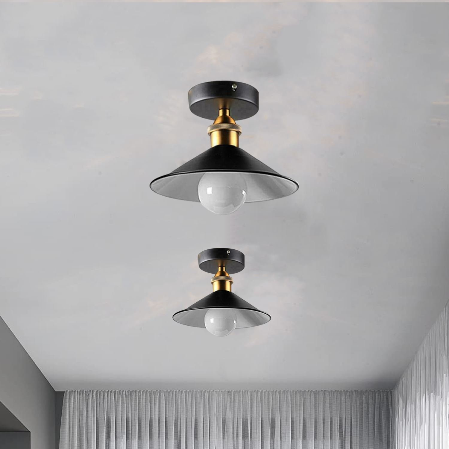 Lámparas empotradas de metal vintage E27 accesorios de luz de techo negro interior blanco - Imagen 10 de 17