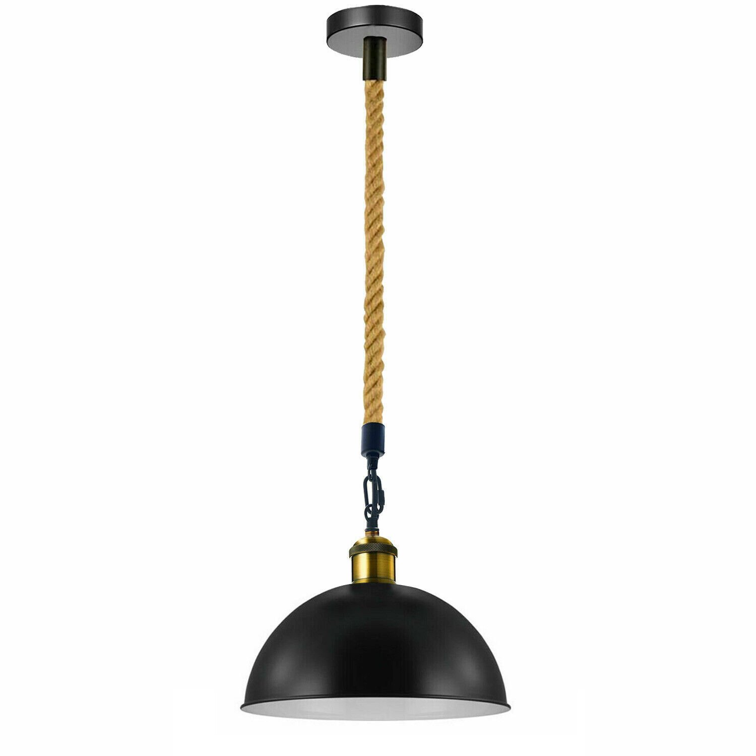 Vintage Industrial Ceiling Pendant Light Retro Style Metal Shade Black Hemp Lamp - Picture 14 of 27