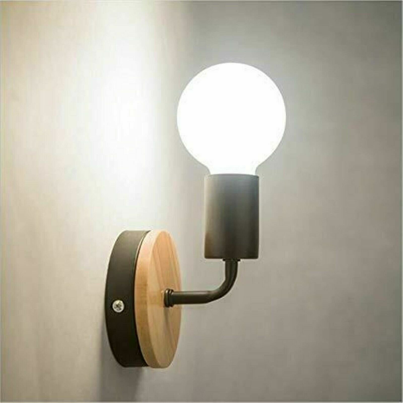 Aplique de pared de metal de madera para decoración del hogar lámpara de pared accesorio lámpara pequeña soporte E27 - Imagen 13 de 19