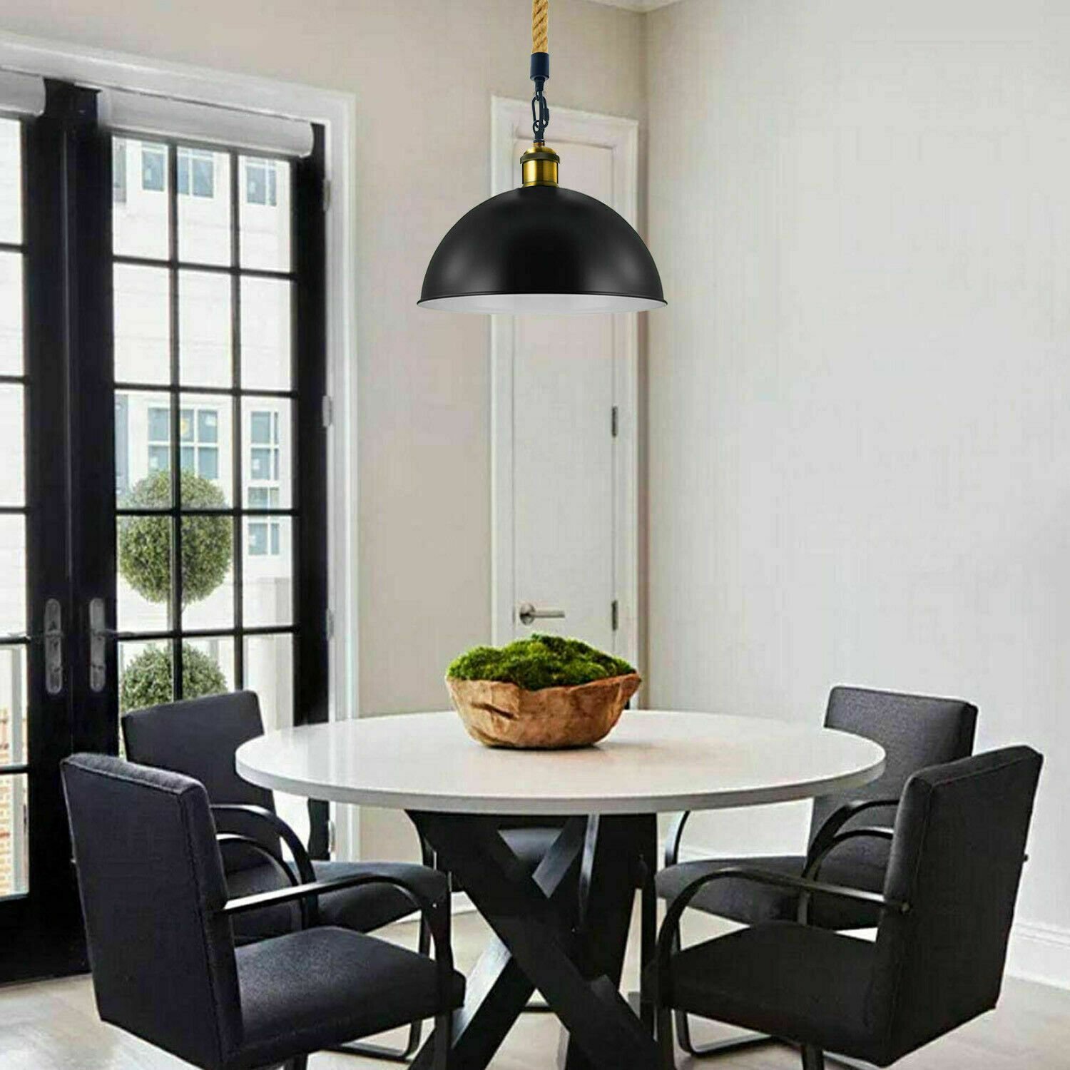 Vintage Industrial Ceiling Pendant Light Retro Style Metal Shade Black Hemp Lamp - Picture 15 of 27