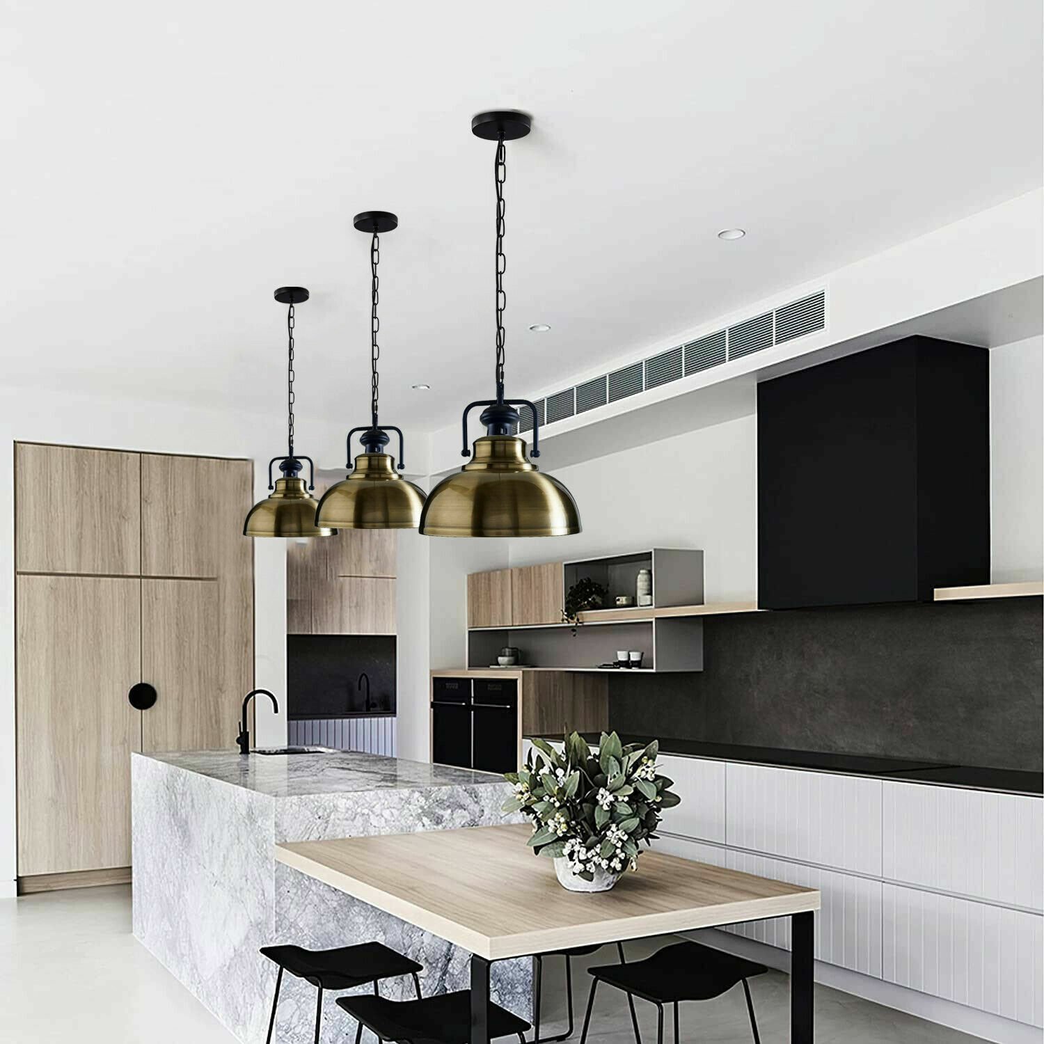 Metal Pendant Chain Light Shade Ceiling Lamp Industrial Bedroom Kitchen Lamps - Picture 13 of 25