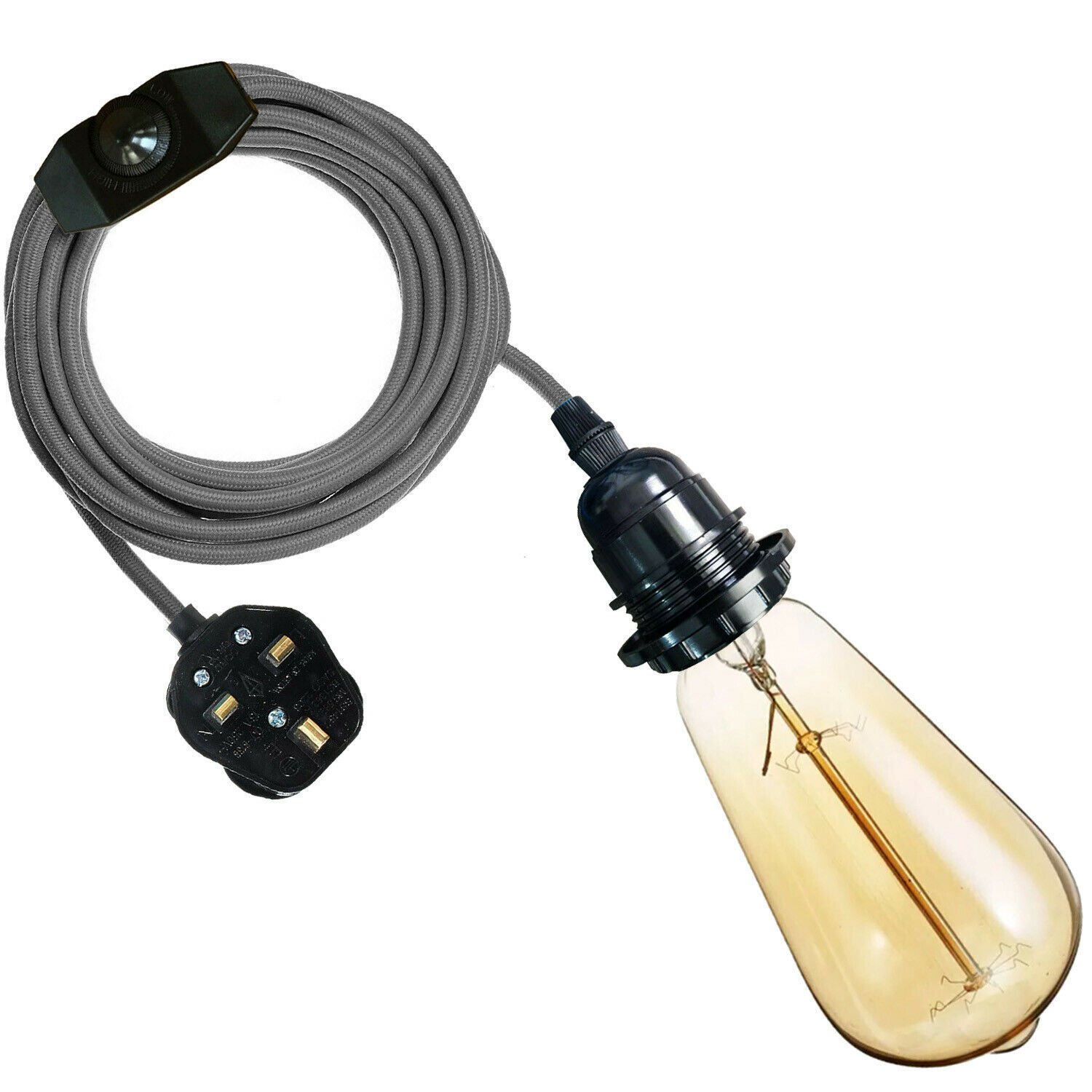 UK Plug in Pendant Lamp Fabric Flex Cable with Switch Hanging Light Set E27 Fit - Picture 19 of 33