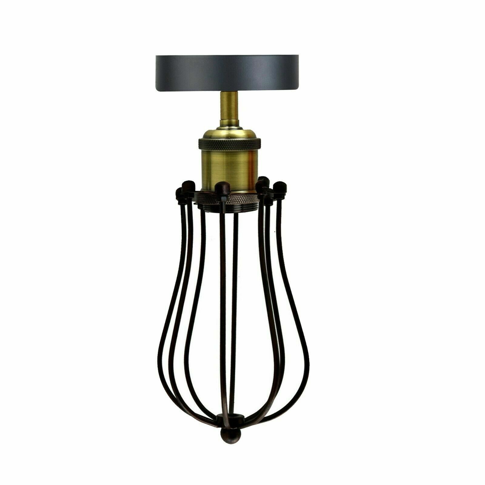 Vintage Black Wire Cage Ceiling Lamps Flush Mount Industrial Metal Pendant Light - Picture 10 of 27