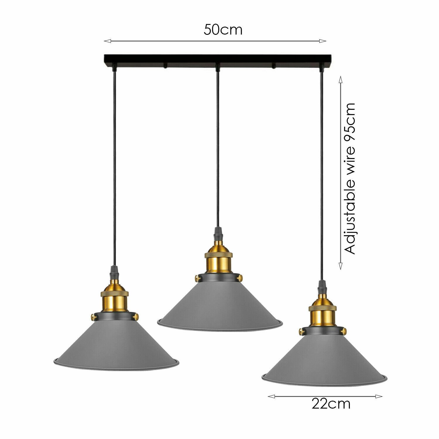 Pendelleuchte Retro Loft Style 3 Köpfe Lampenschirm Vintage Industrie Deckenlampe - Bild 24 von 31