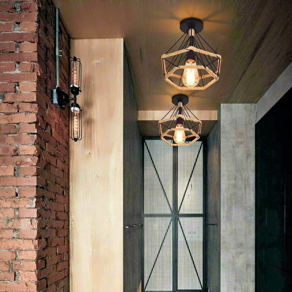 Lámpara colgante metal fácil ajuste industrial jaula de alambre techo/pantalla de lámpara - Imagen 21 de 22
