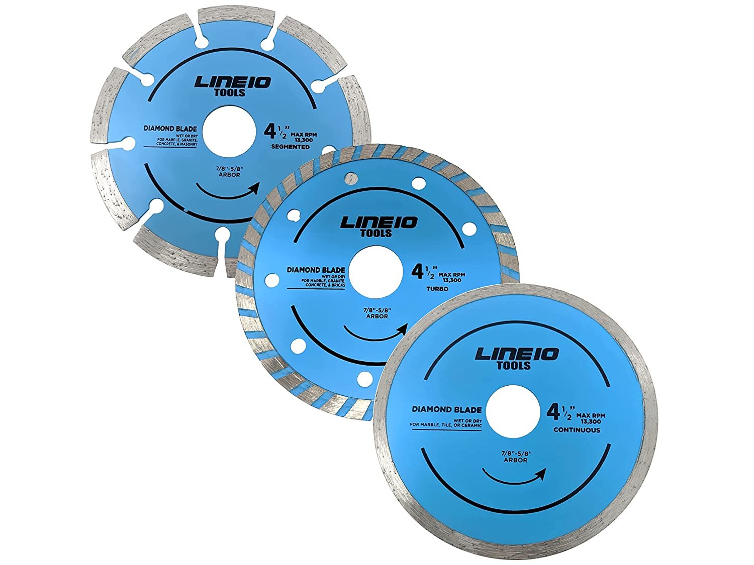 LINE10 Tools Diamond Saw Blade 4-1/2 Inch for Angle Grinders, Pack of 3