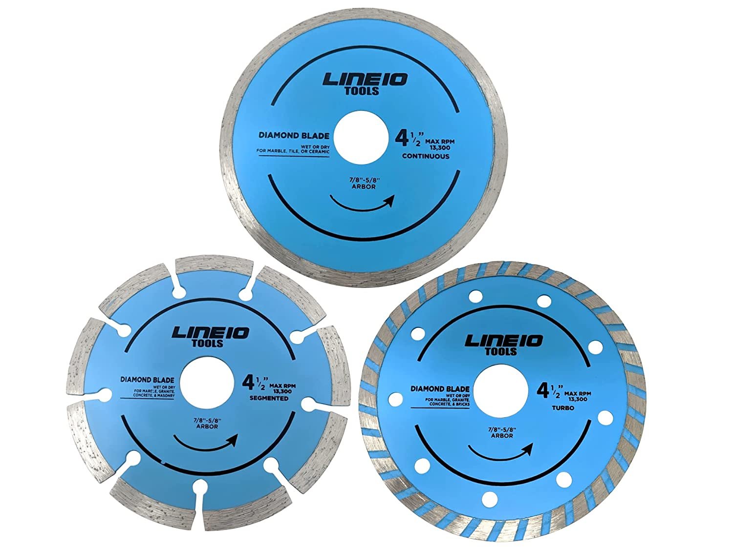 LINE10 Tools Diamond Saw Blade 4-1/2 Inch for Angle Grinders, Pack of 3