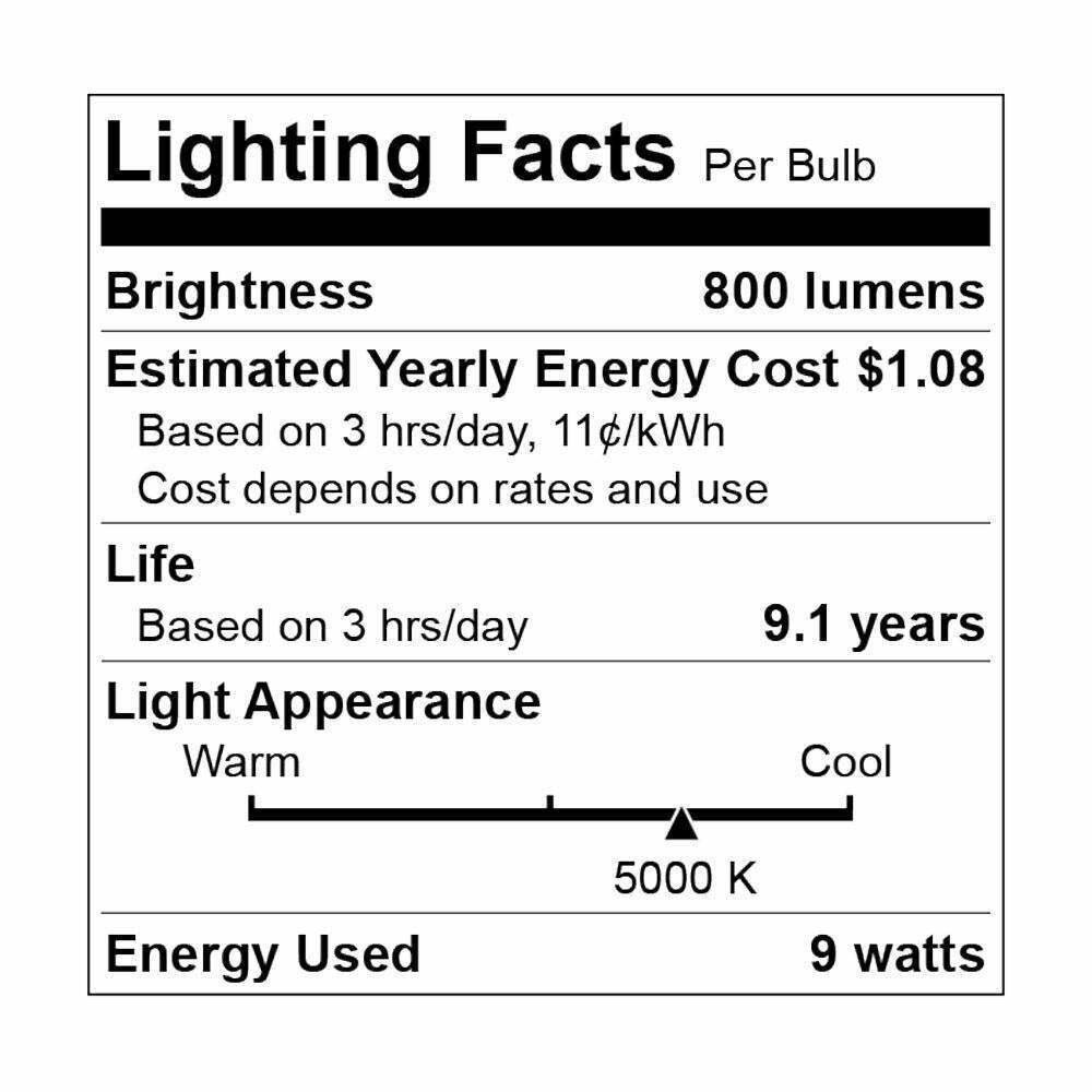Euri Lighting EA19-6150-4 (4 Pack) Cool White LED Light Bulbs - 5000K, 9W=60W - Picture 5 of 5