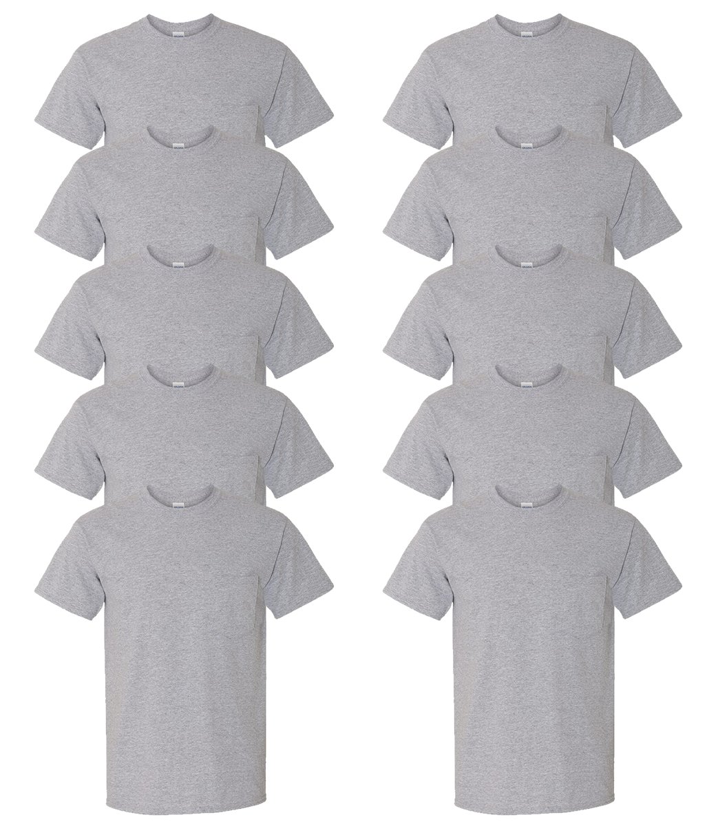Gildan Pocket T-Shirt 10-Pack Crew Heavyweight 5.3oz 100% Preshrunk Cotton G530 - Picture 13 of 15