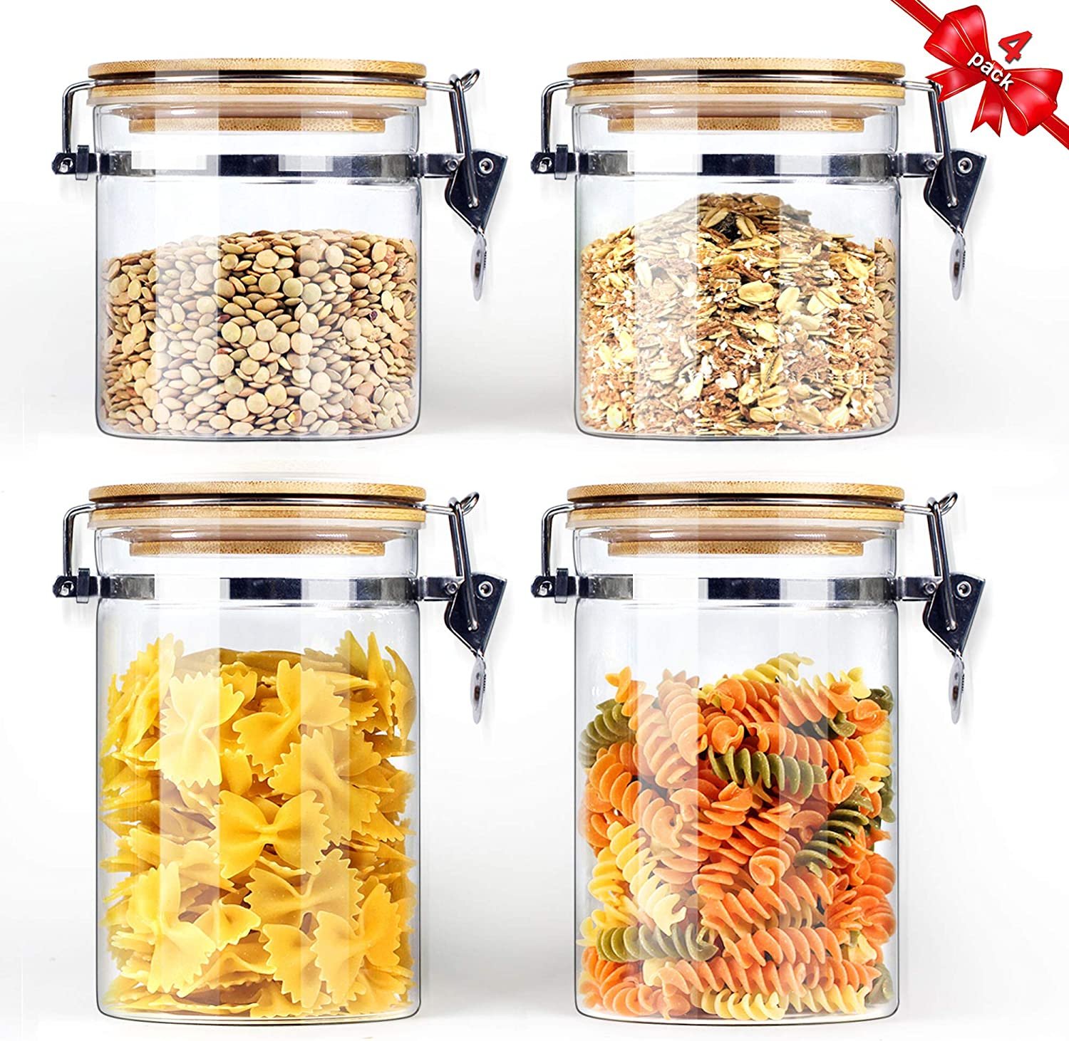  Urban Green Glass Storage Container Bamboo Lids, Glass  Airtight Canisters Sets, Glass Jar