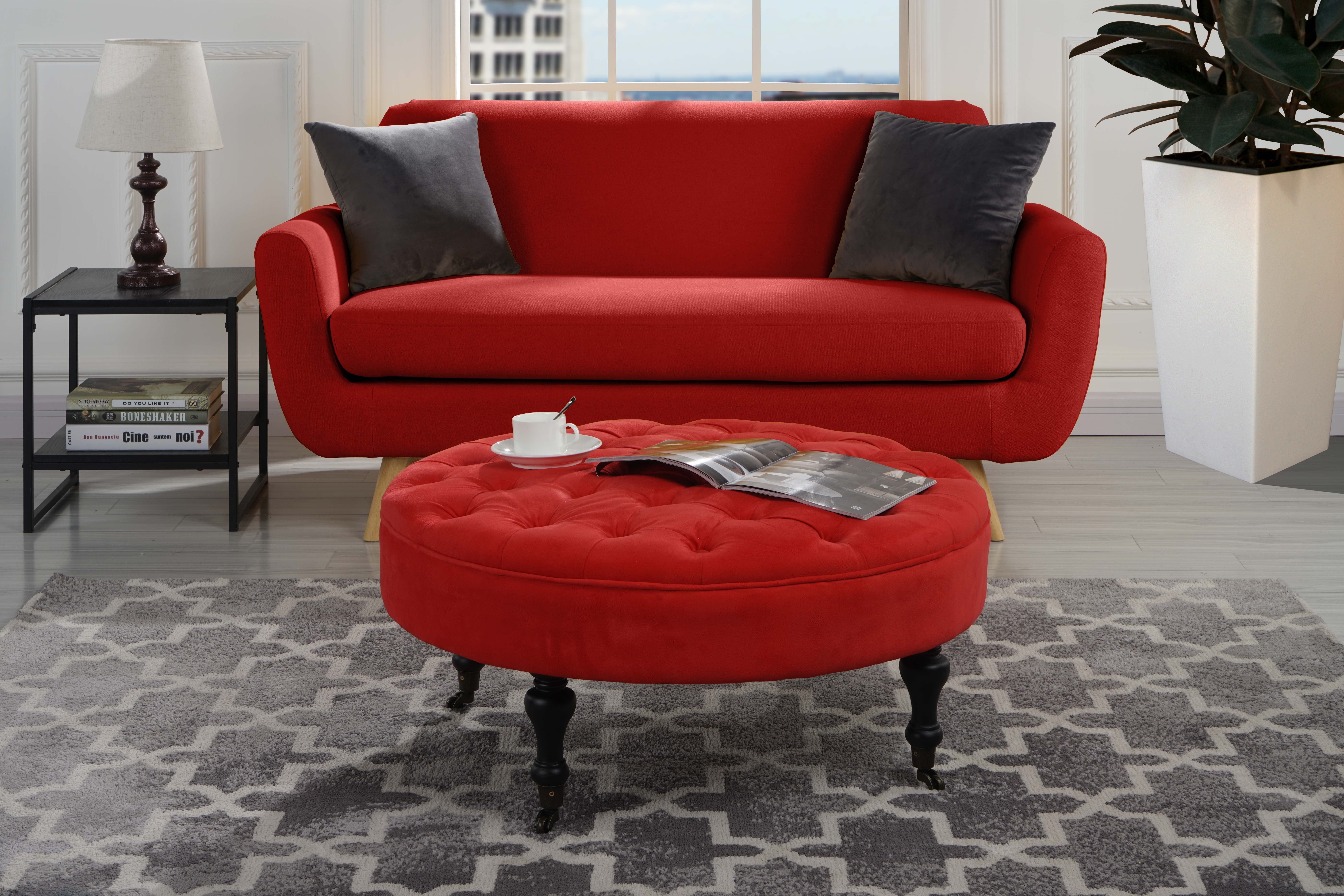 Details About Red Ottoman Large Round Tufted Microfiber Fabric Coffee Table Clic Casters Details About Red Ottoman Large Round Tufted Microfiber Fabric Coffee Table Clic Casters