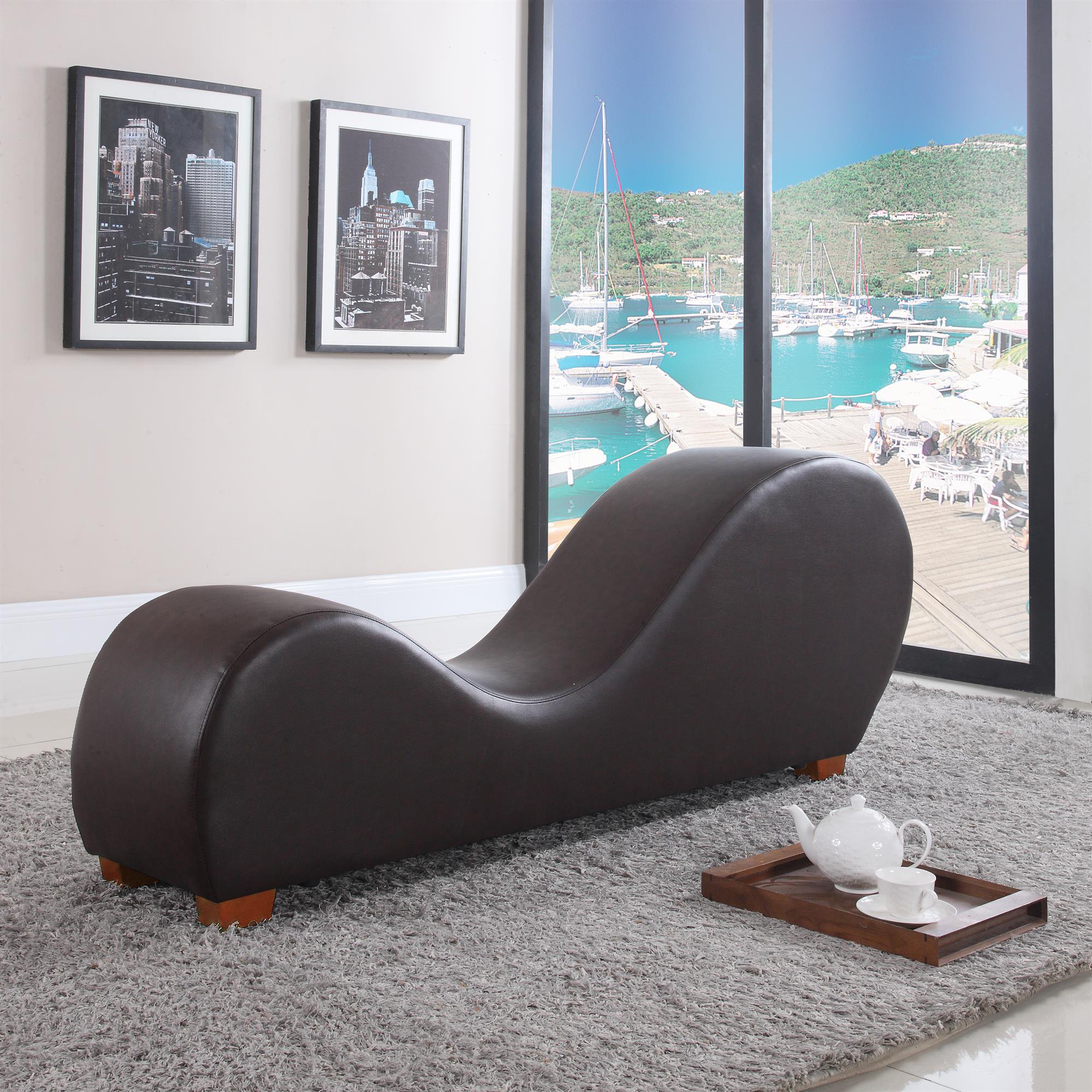 Modern Yoga Chair Chaise Bonded Leather Chaise Lounge Yoga Chair Brown 6900