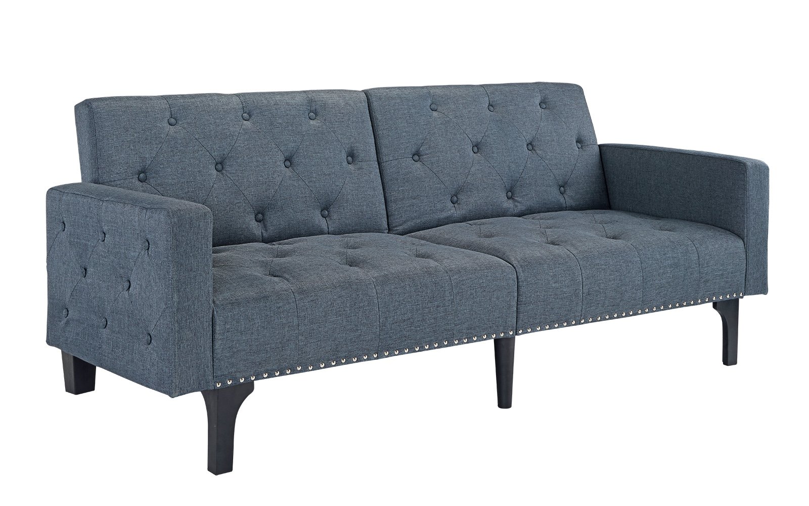 Details About Modern Mid Century Tufted Splitback Sleeper Futon Sofa Nailhead Trim Grey