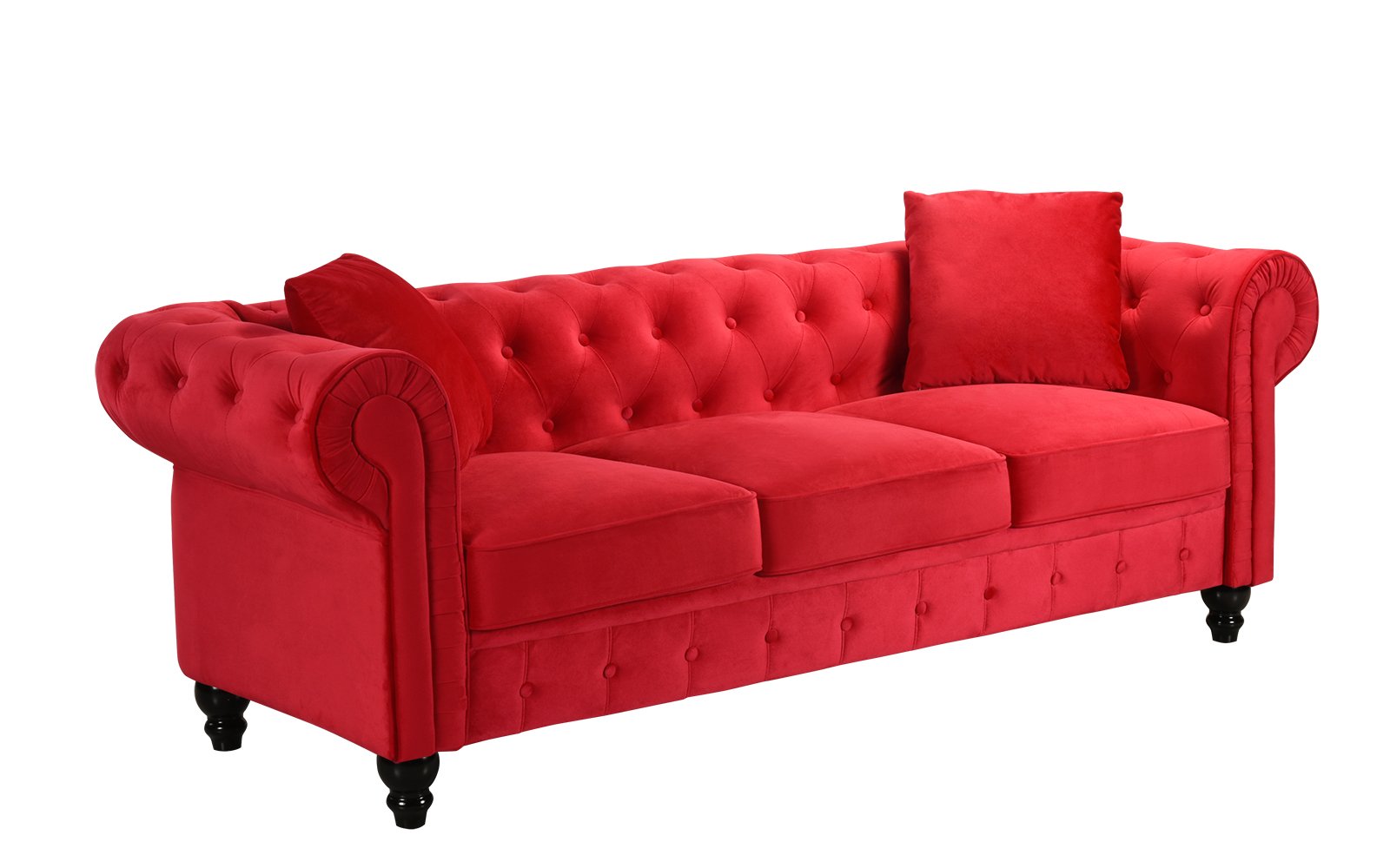 Classic Velvet Scroll Arm Tufted Button Chesterfield Sofa Large, Red | eBay