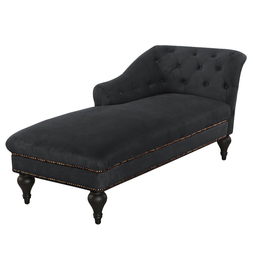 Elegant Velvet Chaise Lounge for Living Room/Bedroom, Black